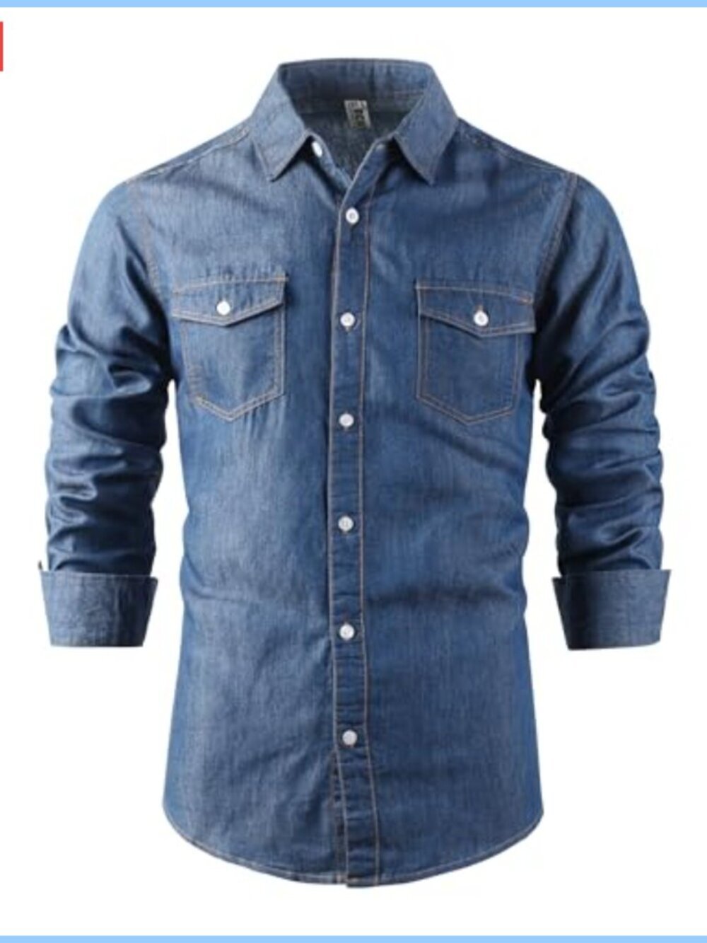 Men's Chambray Denim Shirt Long Sleeve Western Button Down Casual Top